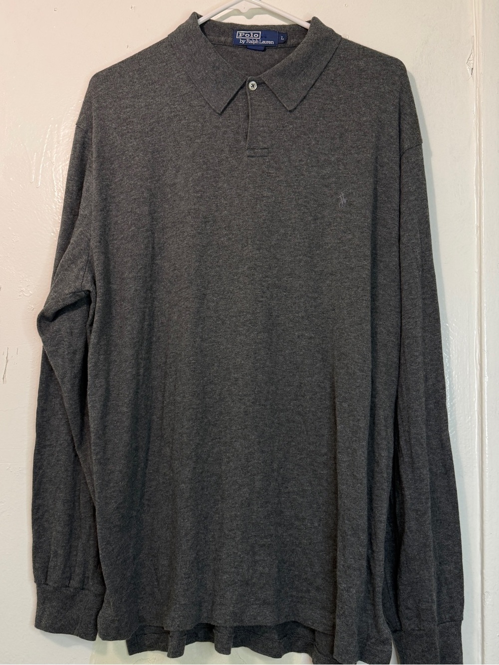 Polo Ralph Lauren Long Sleeve Polo Shirt Charcoal Grey Cotton Men's Large